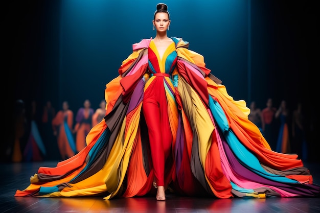 Mujer con un vestido colorido en la pista con la multitud AI generativa