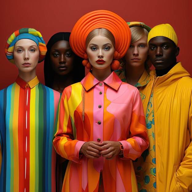 una mujer en un vestido colorido con un traje colorido en