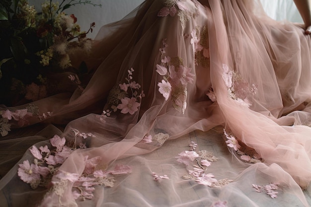 Una mujer con un vestido con flores.