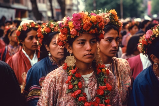 Una mujer con un vestido con flores.