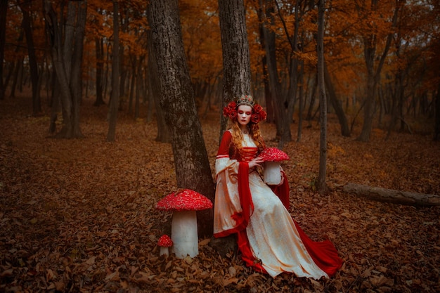 Mujer en vestido medieval rojo