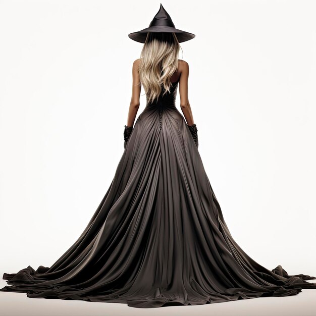 Foto una mujer con un vestido negro y un sombrero negro