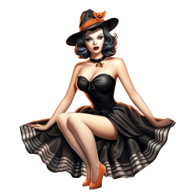 una mujer con un vestido negro y un sombrero