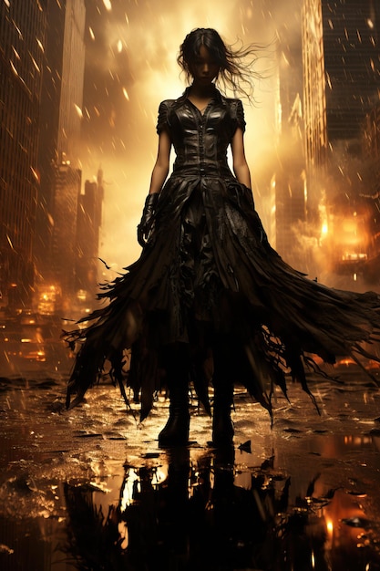 una mujer con un vestido negro