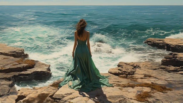 Mujer con vestido en la playa.