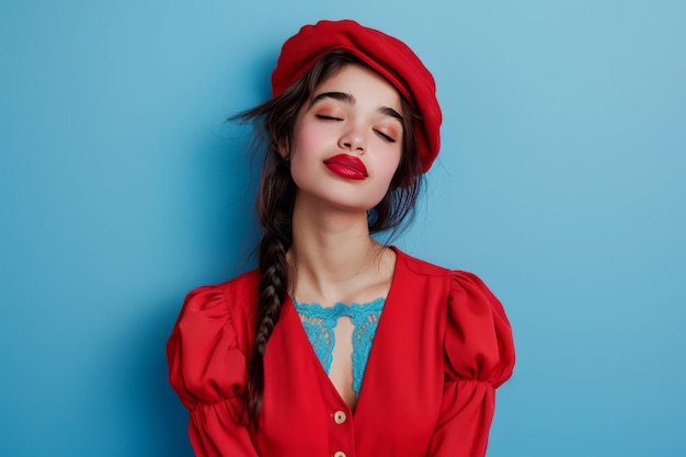 Mujer con vestido rojo y sombrero