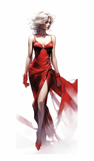 una mujer en un vestido rojo con un vestido Rojo en él