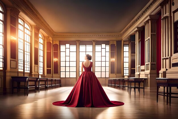 Mujer en un vestido rojo con un vestido Rojo en el suelo