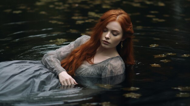 una mujer con un vestido tendido en el agua