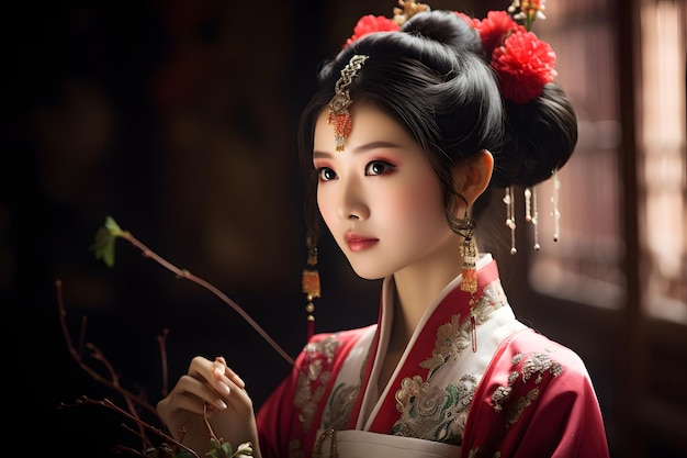 Una mujer con un vestido tradicional chino cultura china Asia