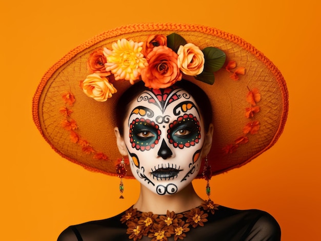 Una mujer con un vibrante maquillaje de calavera celebra el Día de los Muertos