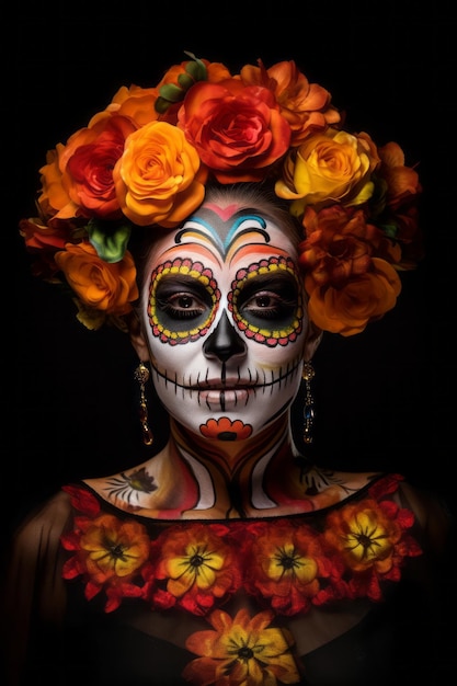 Una mujer con un vibrante maquillaje de calavera celebra el Día de los Muertos