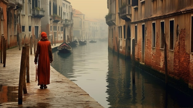 Foto mujer viejo río de venecia