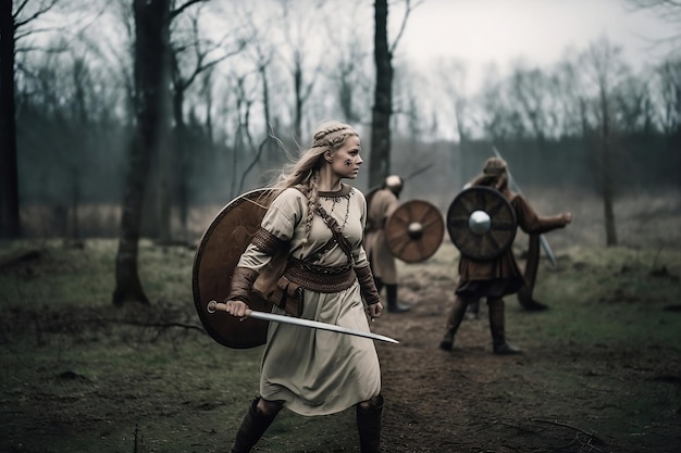 Foto mujer vikinga lista para la batalla