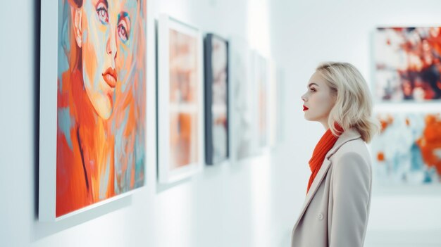 Foto mujer visitando la galería de arte concepto de estilo de vida