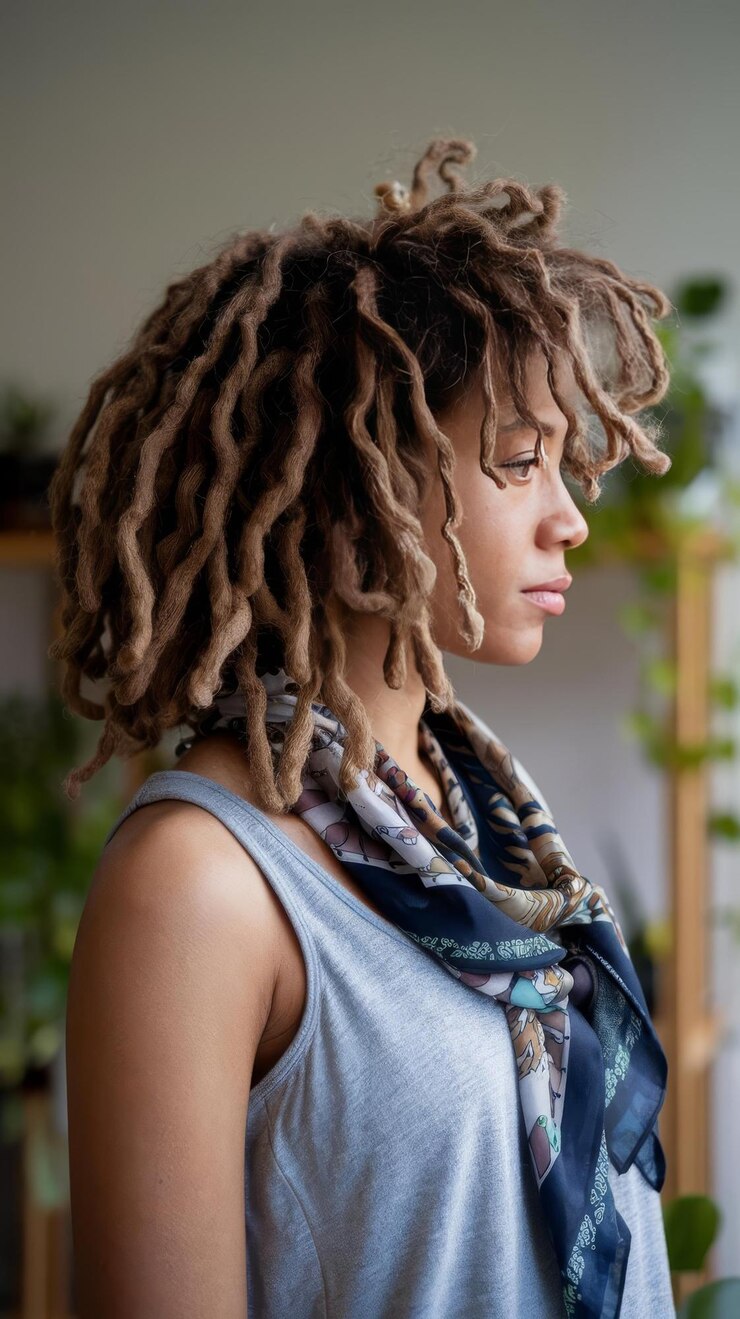 Foto mujer de vista lateral con rastas afro