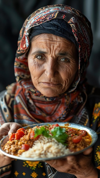 Foto una mujer yemení de pie frente a la cámara sus rasgos dominaban