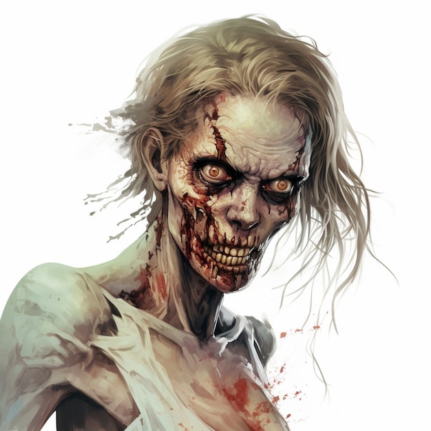 Mujer Zombie 2d ilustración de dibujos animados en fondo blanco alto