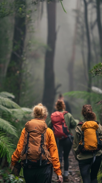Las mujeres activas y aventureras abrazan la belleza indomable de Tasmania39 a través de emocionantes caminatas por el bosque explorando la naturaleza.