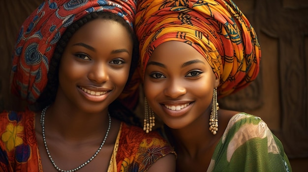 Mujeres africanas sonrientes hermoso retrato de unión