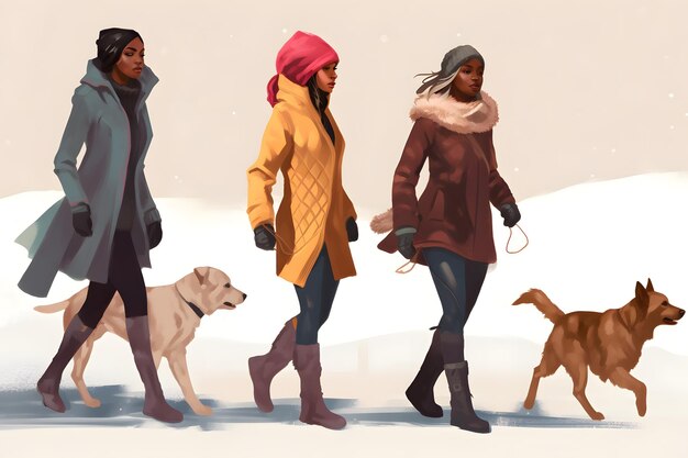 Mujeres afroamericanas paseando a un perro en invierno la red neuronal generó arte