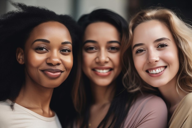 Mujeres ai generativas de diferentes etnias de pie juntas