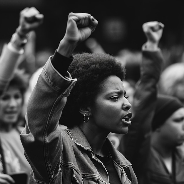 Foto mujeres ai generativas protestando gritando.