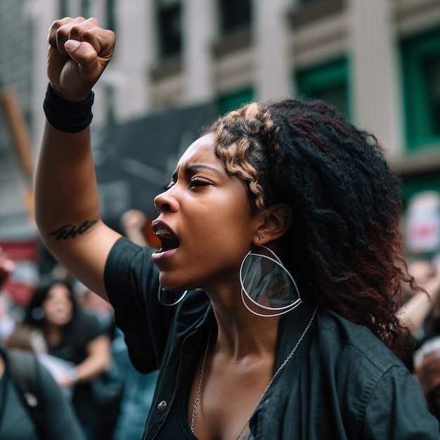 Mujeres ai generativas protestando gritando.