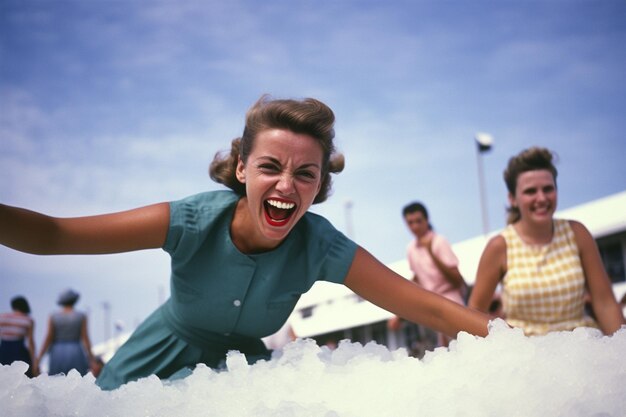 Foto mujeres alegres comiendo hielo