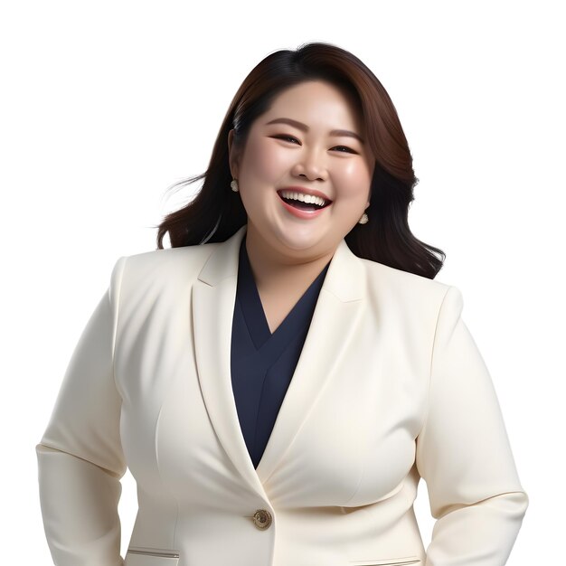Mujeres anunciadoras asiáticas con cara agradable y persuasiva hablando a la cámara con traje blanco