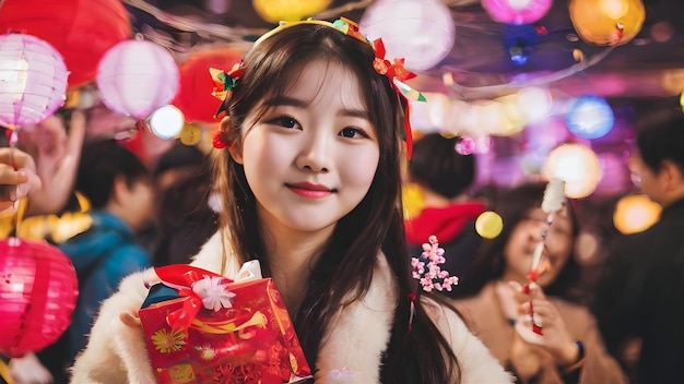Mujeres asiáticas felices en el día de Año Nuevo Fondo muy genial