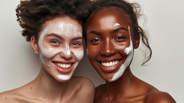 Mujeres atractivas de diferentes nacionalidades con crema refrescante para la cara