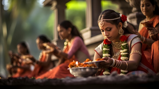 Foto mujeres balinesas con ropa tradicional orando en un templo hindú balinés en bali, indonesia