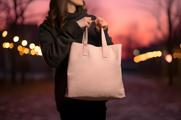 Foto mujeres con bolsas tote de san valentín mockup de producto bolsas tote blancas para el día de los enamorados