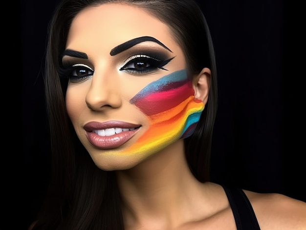 Mujeres Burnette con la bandera del orgullo frente a la bandera del arco iris Igualdad de derechos