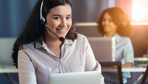 Las mujeres del call center sonrieron trabajando y brindando servicio con cortesía.