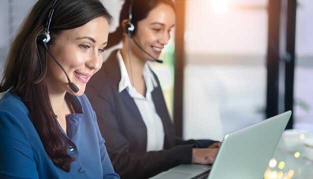 Las mujeres del call center sonrieron trabajando y brindando servicio con cortesía.