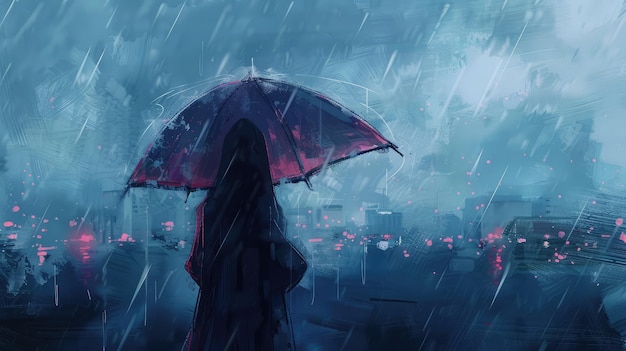 Las mujeres caminan en la lluvia la mano de las mujeres con un paraguas se siente triste el cielo tiene una llovizna y nublado todo el tiempo