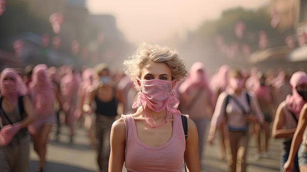 Mujeres Caminando Por La Calle Un Grupo De Amigas Disfrutando Juntas De Un Paseo Día Contra El Cáncer De Mama