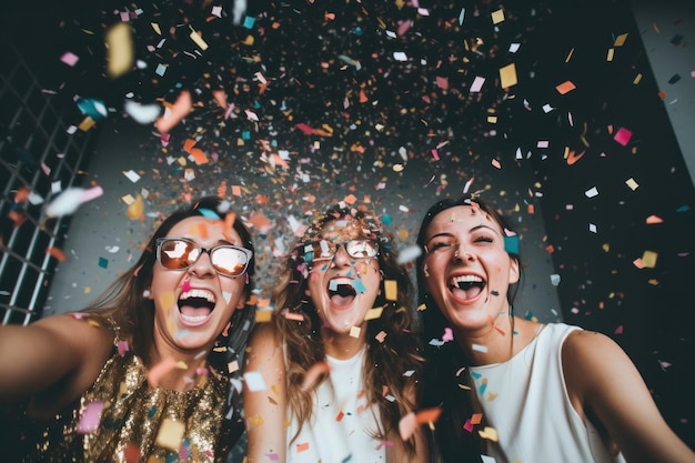 Foto mujeres celebrando con confeti