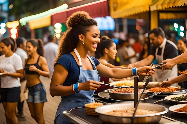 Foto mujeres cocinando comida en un puesto de comida