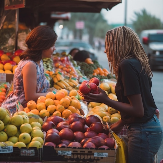 Mujeres comprando fruta