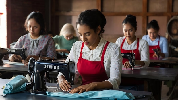 Mujeres cosedoras en el taller