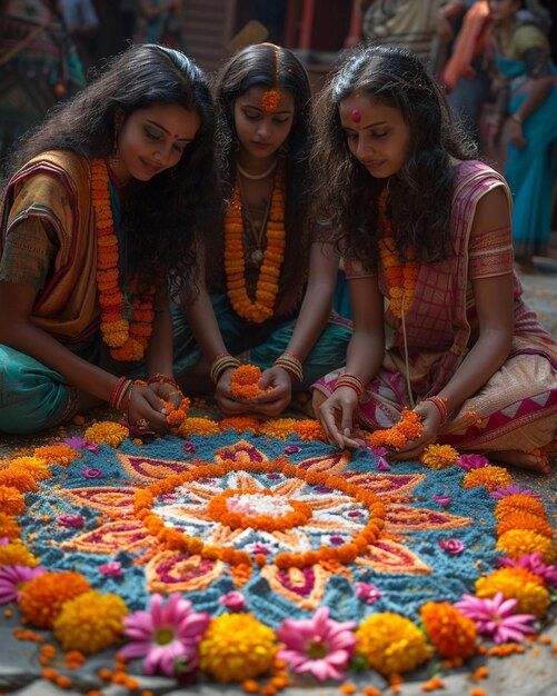 Foto mujeres decorando un patio de fondo