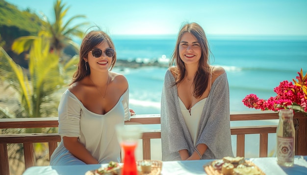Las mujeres se divierten en vacaciones Mejores amigas en vacaciones Las mujeres felices se divierten