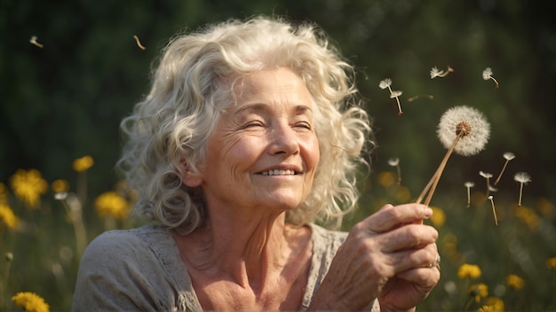 Mujeres de edad soplar diente de león