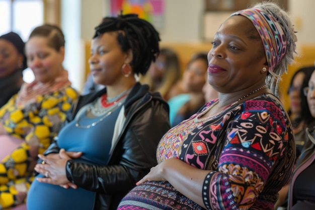 Mujeres embarazadas de orígenes multiculturales se reúnen en el tercer trimestre abrazando sus embarazos con unidad y apoyo