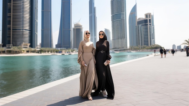 Foto mujeres emiratíes con abayas y hijabs elegantes mujeres sauditas modelo mujeres musulmanas con hijabs