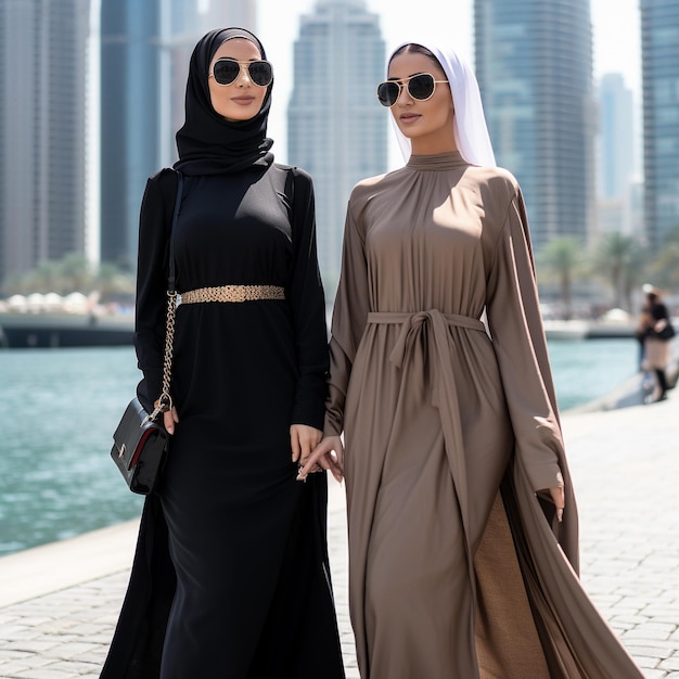 Foto mujeres emiratíes con abayas y hijabs elegantes mujeres sauditas modelo mujeres musulmanas con hijabs