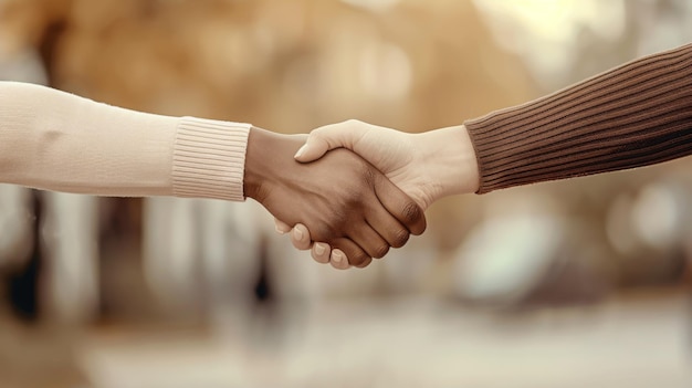 Las mujeres se estrechan la mano como hola primer plano Amigo bienvenida presentación saludo o gracias gesto producto